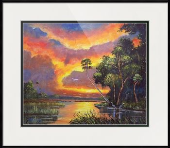 BUY FRAMED PRINT  'Sunsetting Fire Sky' 20 by 24" Oil on board. Lots of Palette knife work. Painted 6th of July, 2007) (SOLD - Collector from Delray Beach, FL)  But You can  Buy a Framed  or Unframed Print Here! 
