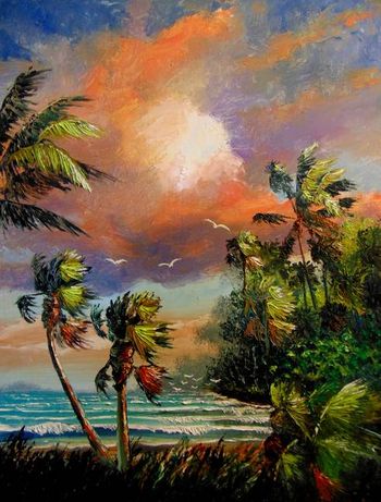 "Paradise Lagoon" 16 by 20" Oil on Board July 20th 2022.  (ORIGINAL is Owned by Florida Collector)  You can  Buy a Framed  or Unframed Print Here! 

