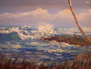 Close up of the wave, Palette Knife Painting. 18 by 24" Oil on Masonite. (Painted Sept 11, 2005)
