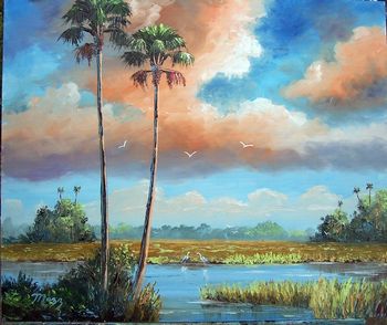 "Everglades Charm" 20 by 24" Oil on Board. (lots of palette knife) Painted Feb 26th. 2007
