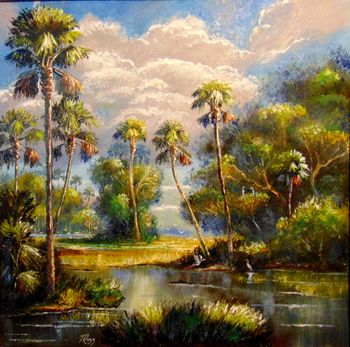 "Alligators in Florida Back-country " 24 by 24" Oil on Board, July 18th, 2023. (ORIGINAL is Available) Or you can Buy a Framed or Unframed Print Here!