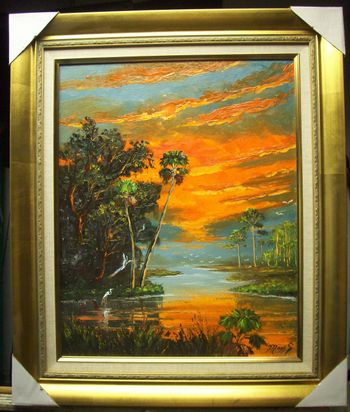 'Hot Summer Night - Firesky" 16 by 20" Oil on Masonite Board. Palette Knife and brush. June 20th, 2009 (Collector from Lake Park, Florida)
