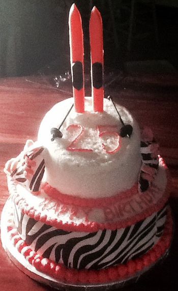 Ski cake with zebra stripe
