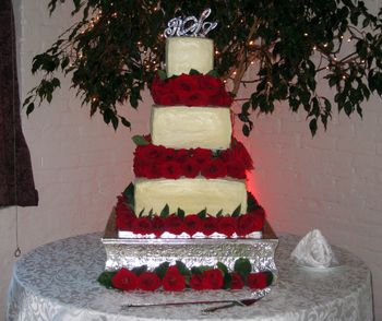 Lisa and Richard Sines Wedding Cake with real roses
