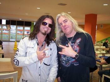 Wade ~ BSW with Biff Byford lead singer for SAXON backstage HARD ROCK HELL Festival.
