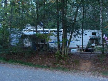 Our camp in Cascade Lake Campground Brevard, NC Oct 7-11, 2009. We didn't get to keep our horses here. They stayed at Shoals Creek Farm. Mr.& Mrs. Hubbard are just super nice and friendly people. We rode in the DuPont State Forest.
