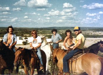 On horseback with The Honky Tonk Liberation Army in Alamo Village 1979. Left to right..Bingo, Rainbow, Boogie, The King Of The Honky Tonks, and Tuck.
