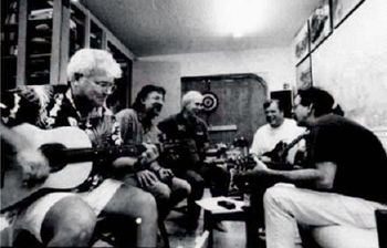 1995 Sandtripper reunion rehearsal for 1965 Dan McCarty High Class Reunion show. It was a hoot... More photos somewhere??? From left to right.. Jeff Wright, Jon Kral, Jimmy Strange, Bob Melton, Steve Chandler.
