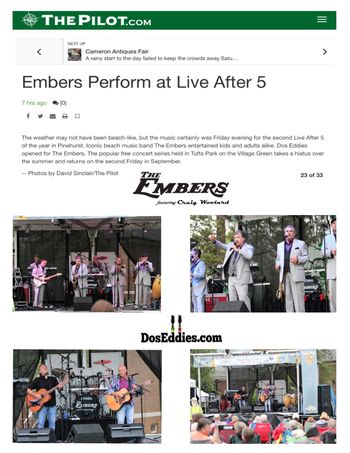 The Embers featuring Craig Woolard at Live After 5 in Pinehurst, NC on May, 12th 2017. Dos Eddies was the opening act for the popular concert series held in Tufts Park on the Village Green. (Photo by David Sinclair / The Pilot)  http://www.thepilot.com/gallery/embers-perform-at-live-after/collection_770df65e-37ec-11e7-b37e-e7d45b618c31.html#23   #theembers #doseddies #liveafter5 #pinehurst
