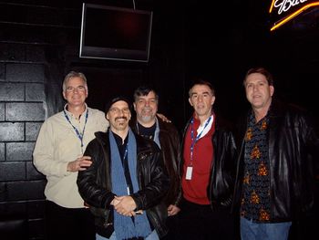 BMG before semi finals at the Double Deuce on Beale Street. Left to right: Bruce Marshall, Jeff Majeau, Dave Cournoyer, John Donahoe and Steve Wolpe.
