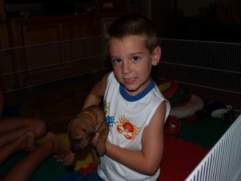 Devin playing with the pups
