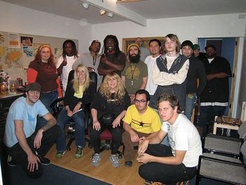 Long Beach City College recording class taught by Nancy Allen visits James in his studio, Bomb Shelter Recording Studios.
