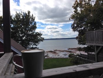 Lattes with a view of the bay. Only at Honeybeans, St. Andrews, NB.
