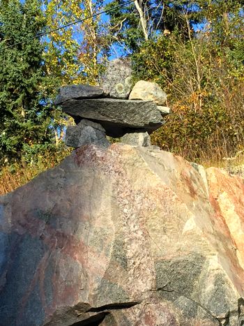 North of Barrie, we've started seeing inukshuks, towers, and other small rock sculptures perched on the rock outcroppings along the highway.

