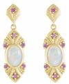 14K Yellow Natural Ethiopian Opal & Natural Pink Sapphire Vintage-Inspired Earrings