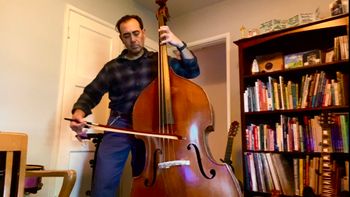 Byron Kane, bowing the Contrabass for "A Cello in the Bronze Age"
