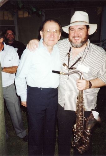 Lew with his high school music teacher, Floyd Gillman 1992 concert at Elmont High
