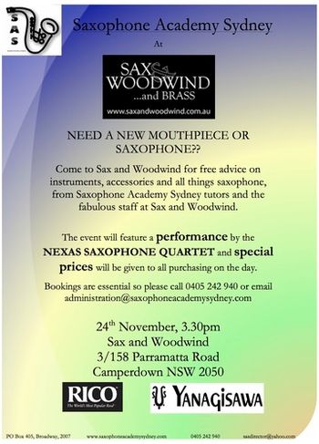 Saxophone Academy Sydney @ Sax and Woodwind Event - November 2012
