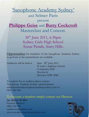 Philippe Geiss and Barry Cockcroft Masterclass supported by Selmer Paris - June 2011
