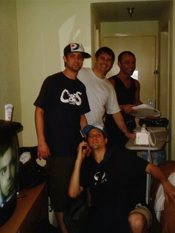Scott Pace, Grant Dell Chris Alexander, and Thomas sahs in Households hotel room at WMC in 2003
