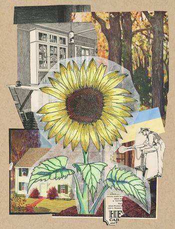"Sunflower" 2023 - mixed media painting with vintage collage
