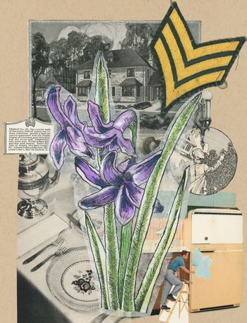 "Hyacinth" 2023 - mixed media painting with vintage collage
