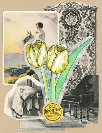 "Tulip" 2023 - mixed media painting with vintage collage
