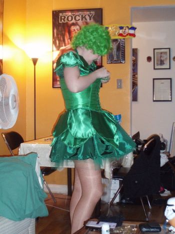 Allison get into her Absinthe Fairy costume.
