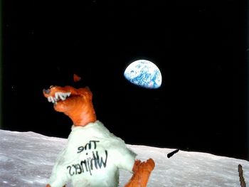 The Whiners mascot on the Lago Moon - bet you didn't know writing comes out backwards on the moon!
