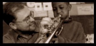 This young musician at a San Francisco elementary school produced a surprisingly clear and bright trumpet tone.
