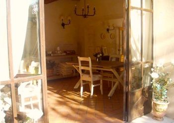 View of the kitchen from the garden, La Bastide des Papes, Avignon, FRANCE
