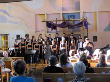 Clairdee, Dmitri Matheny, Ken French, Ron Belcher, Leon Joyce and the Pacific Choir @ Jazz Church West Danville CA 6/1/14. Photo by Sassy
