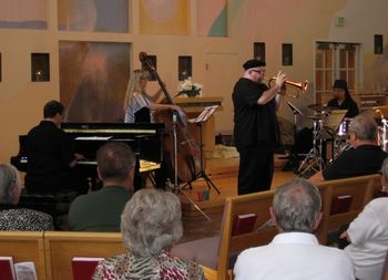 (L-R) Ken French, Ruth Davies, Dmitri Matheny, Deszon X. Claiborne Jazz at Peace, Danville CA June 2, 2013
