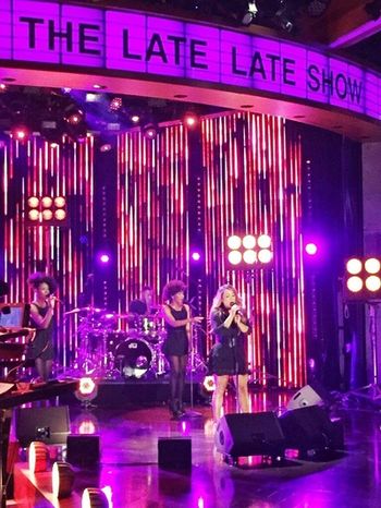 Sheri Hauck performing on CBS behind Grammy nominated recording artist Tamia on The Late Late Show w/ James Corden.
