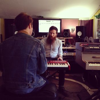 Damon and Chandler Galloway discussing a keyboard part
