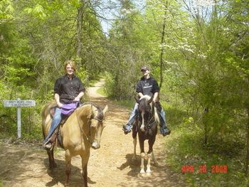 Tammy and Kayla on Faith and Cracker, out for an early spring ride.
