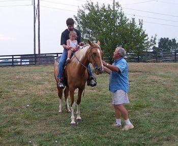 Nothing makes Steve happier than sharing his favorite horse, Babe, with others. Here, his nephew and great niece enjoy a ride in our back yard.
