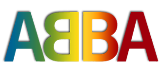 Image: ABBA logo in rainbow colors: a blue capital A, a green and yellow reversed capital B, an orange and red capital B, and a red capital A 