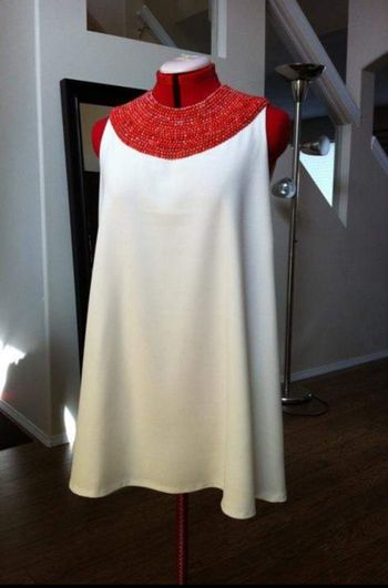 Coral beaded collar A-line dress
