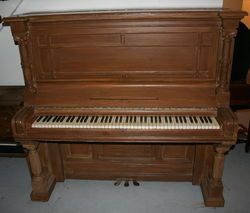 1886 Steinway upright, originally Ebony but had this brown ugly paint on it and 6 layers of green beneath that, refinished in Ebony again after soda blasting
