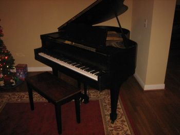 1921 Brambach 4.7 ft Baby Grand all set up in it's new home, A lot of new hardware, polished brass parts, a ton of action work and a new semi gloss ebony finish.
