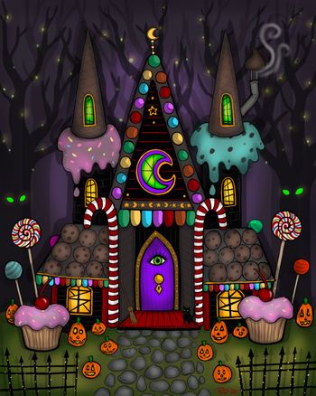 "The Witch's Gingerbread Cottage" Art by Raven Quinn
