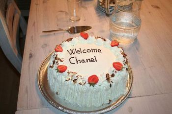 The Madsen family made Chanel a welcome cake.
