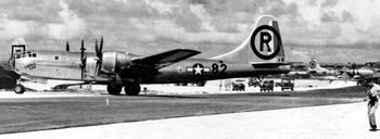 The Enola Gay is the B-29 Superfortress bomber that dropped the first atomic bomb, code-named "Little Boy", to be used in war, by the United States Army Air Forces (USAAF) in the attack on Hiroshima, Japan on August 6, 1945, just before the end of World War II. The B-29 was named after Enola Gay Tibbets, the mother of the pilot, Paul Tibbets.[1]

