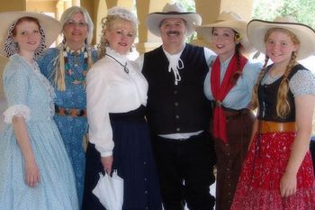 LOOK!! It's Outlaw with more girls. How does he do it? L to R: Texas Red, Kim Gillbreath, Carla Smith, The "B Mag.", Miss Devon, and Kristyn Harris at Forts Days in Fort Worth, Texas, 2011.
