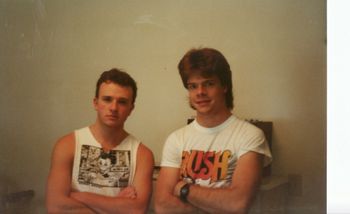 Hometown drummer Alex Hicks and Brian Grace posing in 1990
