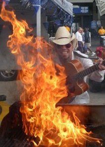 Johnny playing during tailgating party.
