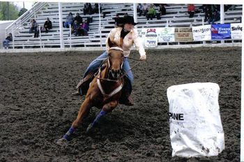 Docs Genuine Specialty "Daiquiris" Owned by Kaylee Slayton. Daiquiris is a 13 yr old Finished All Around Mare. Used for Heeling, Breakaway, Ploles and the last 3 years hauled as a Barrel Horse. Kaylee has owned her since she was a 3 yr old.
