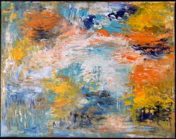 "Sunny Pond" $250, acrylic on canvas in frame, 11" x 14"
