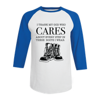 T-Shirt: "I Thank My God Who Cares" (White & Blue) - Unisex